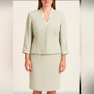 Plaza South 2 Pc Midi Lined Skirt & Jacket Set Mint Green Size 14P